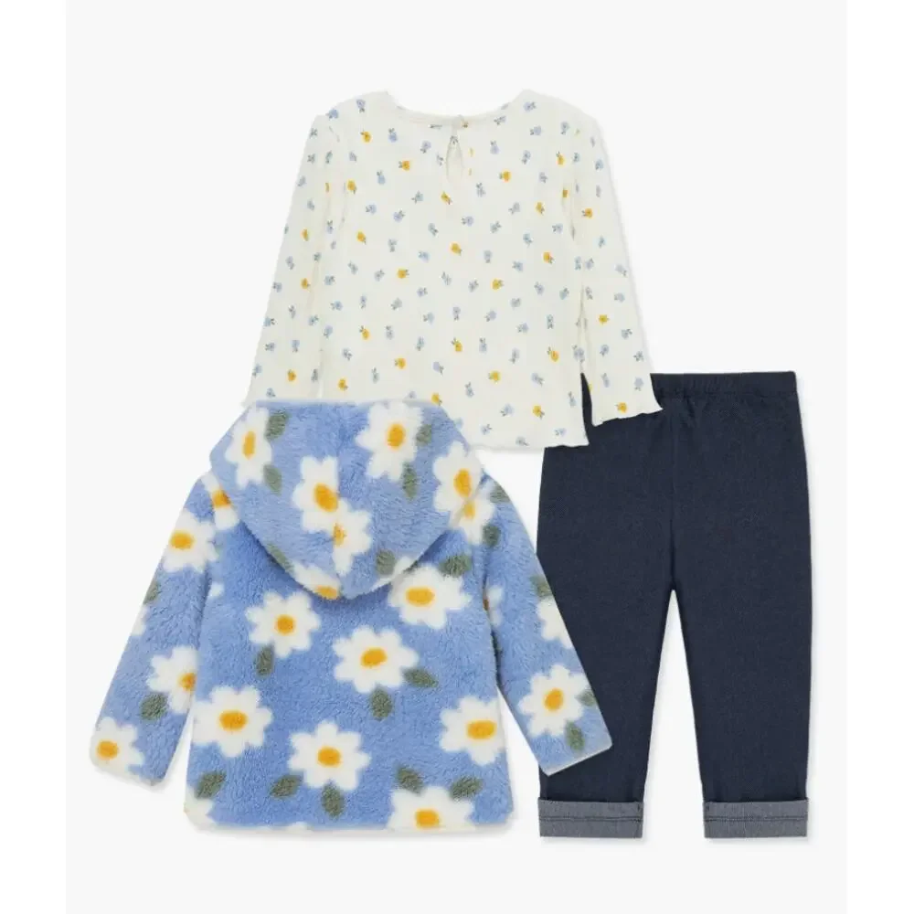 Little Me Floral Print Fleece Hoodie, Long Sleeve Top & Leggings Set